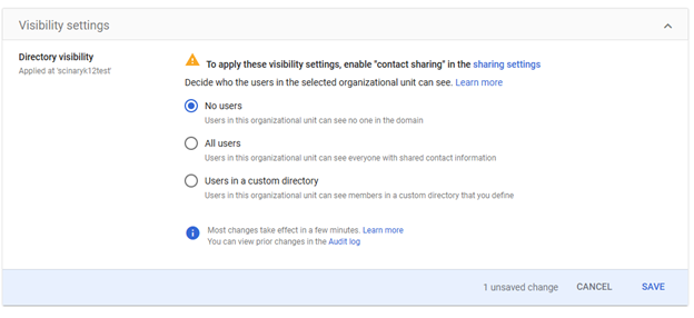 Image of Disabling Student Directory for Students Example