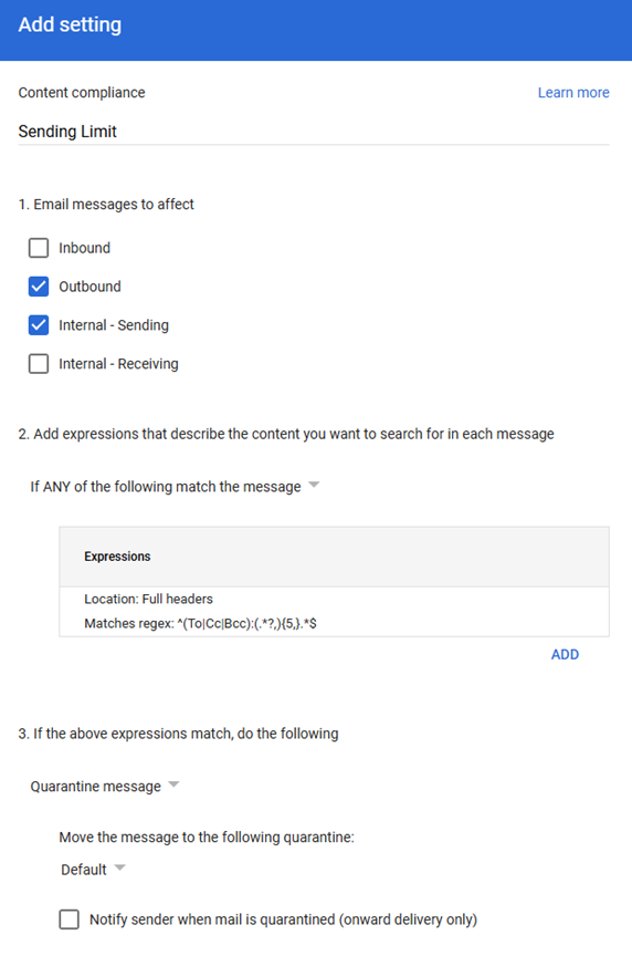 Image of Sending Limit Configuration